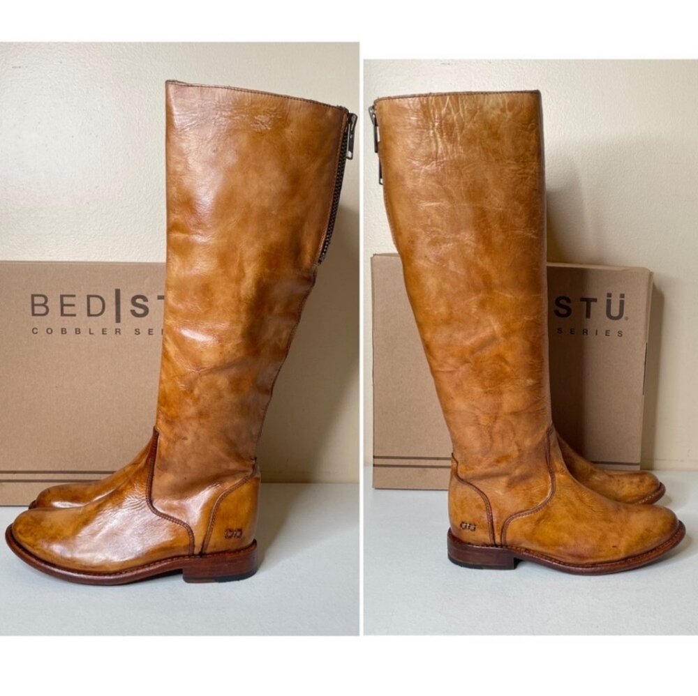 Bed Stu Tall Tess Leather Riding Boots in Distressed Tan Brown - Picture 3 of 12
